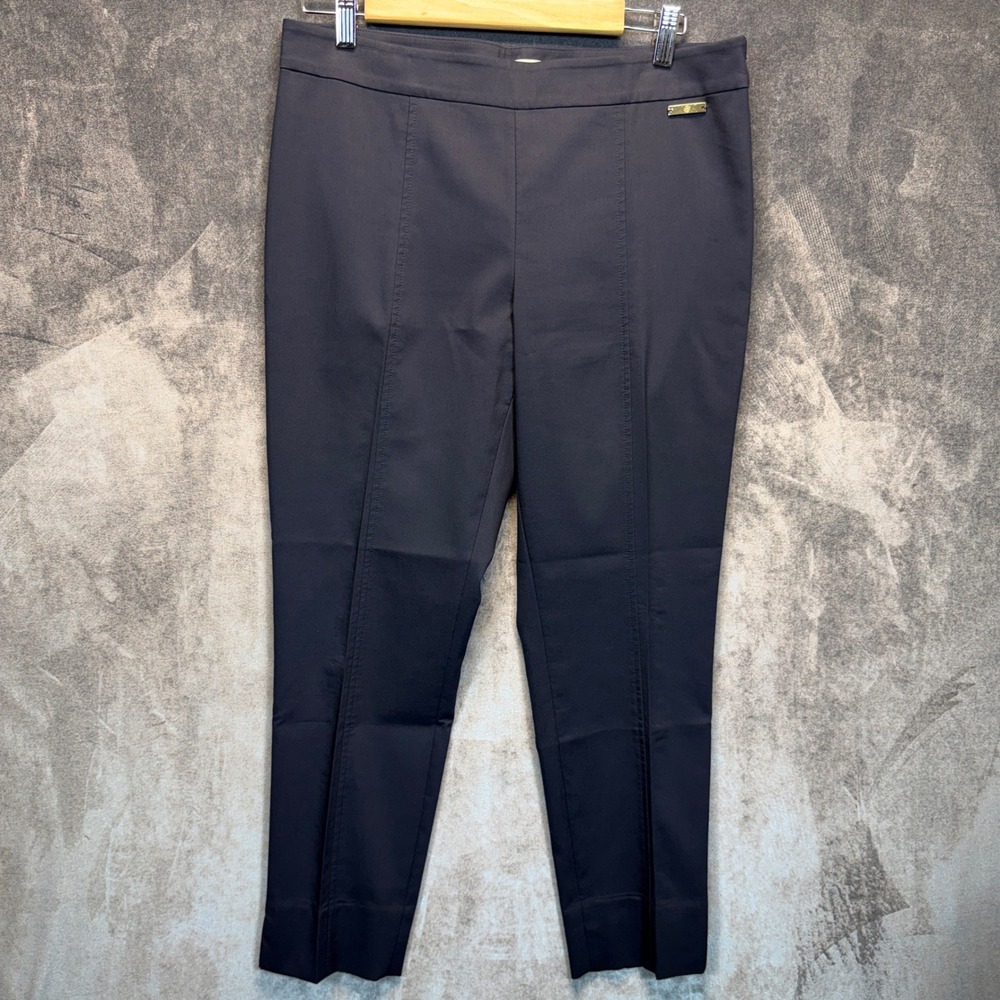 Tory Burch Dress Pants Womens 10 Navy Cotton Blend Slim Seamed Side Zip Workwear